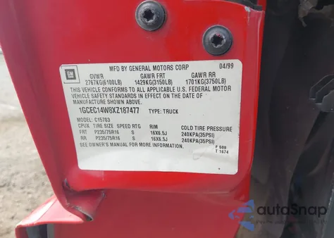 1999 Chevrolet Silverado 1500 from USA, damaged, VIN 1GCEC14W8XZ187477